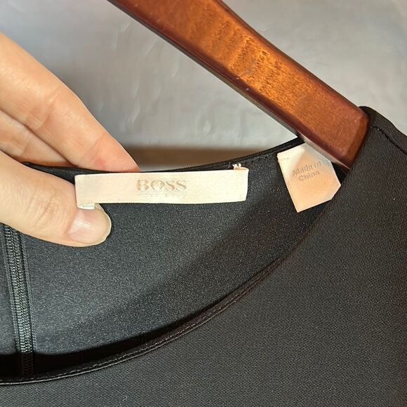 Boss Black Ruched Sheath Dress with 3/4 Sleeves for Cocktail - Picture 2 of 8